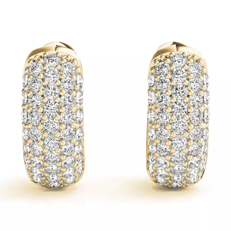 14K Yellow Gold Five Row Diamond Pavé Huggie Earrings